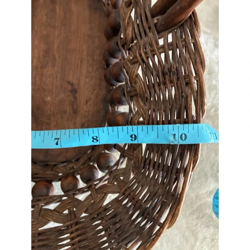 Handwoven Willow Wooden Bead Gathering‎ Basket Philippines Vintage 1980s